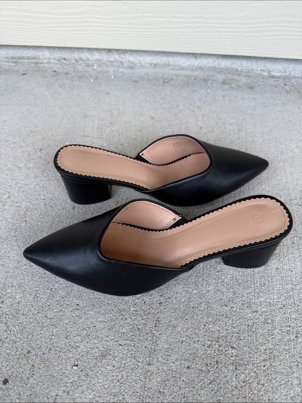 Pointed Black Low Block Heel Mules